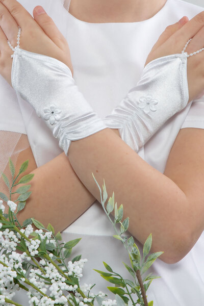 Rękawiczki na palec z białym kwiatkiem z kryształkiem NR5/p